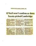 O'Neil won't confirm or deny Toyota picked Cambridge
