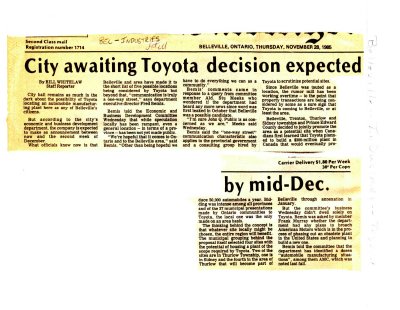 City awaiting Toyota decision expected by mid-Dec.