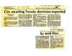City awaiting Toyota decision expected by mid-Dec.