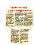 Toyota's decision -- a bitter disappointment