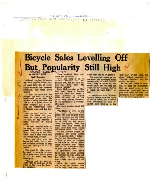 Bicycle Sales Levelling Off But Popularity Still High