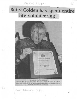 Betty Colden has spent entire life volunteering