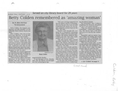 Betty Colden remembered as 'amazing woman'