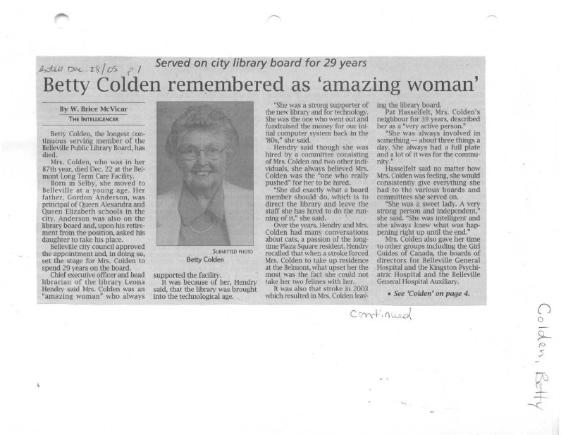 Betty Colden remembered as 'amazing woman'