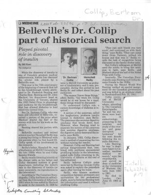 Belleville's Dr. Collip part of historical search