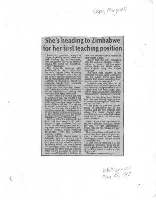 She's heading to Zimbabwe for her first teaching position