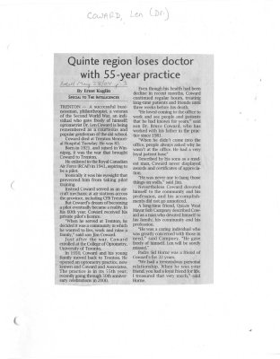 Quinte region loses doctor with 55-year practice