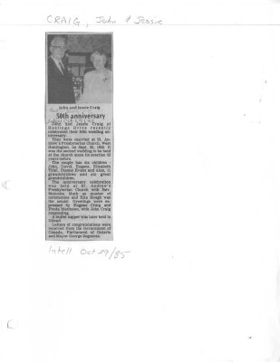 John and Jessie Craig: 50th Anniversary