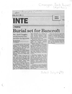 Burial set for Bancroft