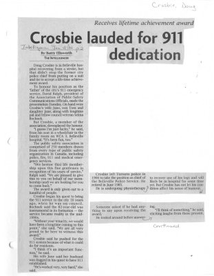 Crosbie lauded for 911 dedication