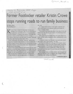 Former Footlocker retailer Kristin Crowe stops running roads to run family business