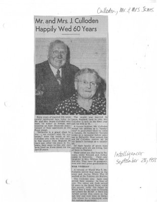 Mr. and Mrs. J. Culloden Happily Wed 60 Years