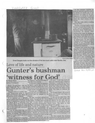 Gunter's bushman 'witness for God'