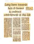 Remember when: Lang leans towards bets & humor to embrace contentment in this life
