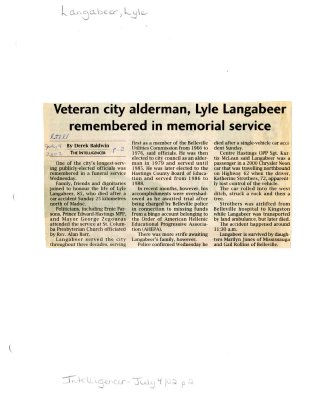 Veteran city alderman, Lyle Langabeer remembered in memorial service