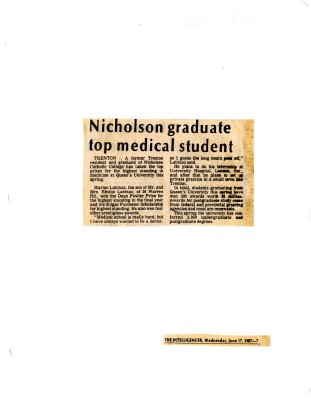 Nicholson graduate top medical student