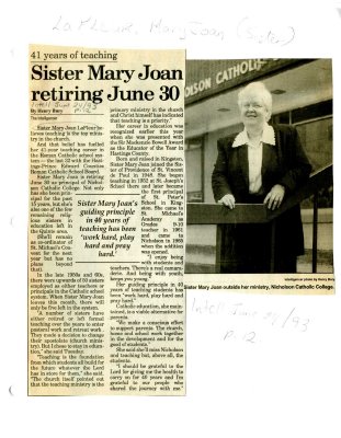 41 years of teaching: Sister Mary Joan retiring June 30