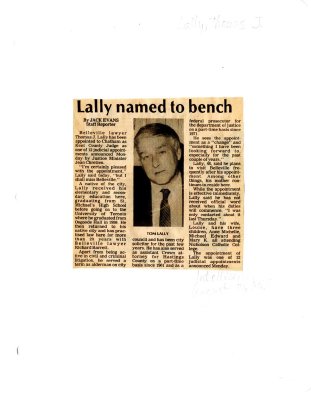 Lally named to bench