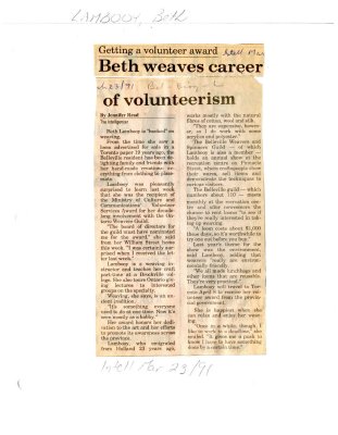 Getting a volunteer award: Beth weaves career of volunteerism