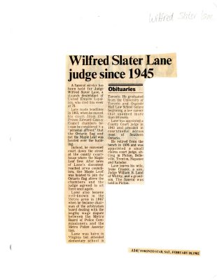 Wilfred Slater Lane judge since 1945