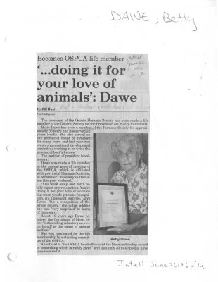 '...doing it for your love of animals': Dawe