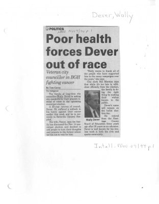 Poor health forces Dever out of race