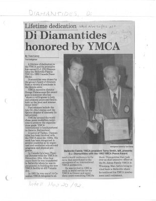 Di Diamantides honored by YMCA