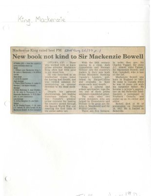 New book not kind to Sir Mackenzie Bowell