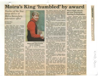 Moira's King &quot;humbled&quot; by award