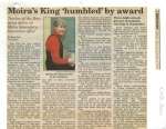 Moira's King "humbled" by award