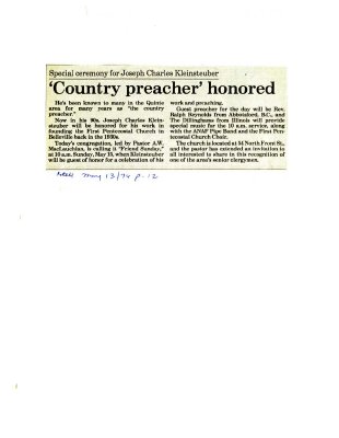 Country Preacher honored