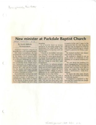 New minister at Parkdale Baptist Church