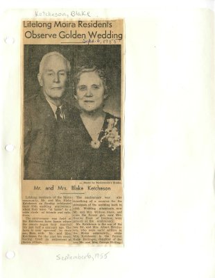 Lifelong Moira residents observe golden wedding: Mr and Mrs. Blake Ketcheson