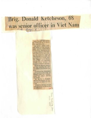 Brig. Donald Ketcheson, 68 was senior officer in Viet Nam