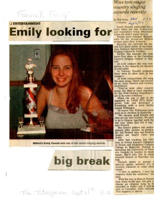 Emily looking for big break: Wins two major country singing awards recently