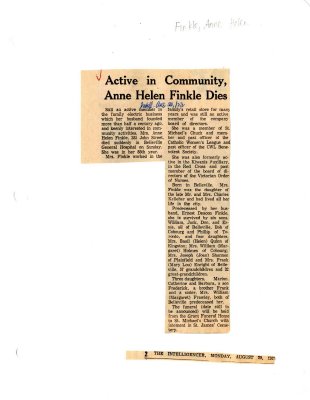 Active in community, Anne Helen Finkle dies