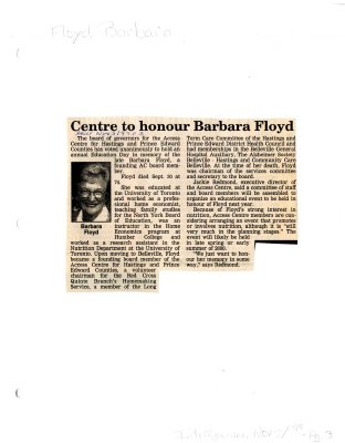 Centre to honour Barbara Floyd