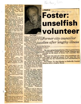 Foster: unselfish volunteer