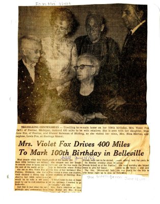 Mrs. Violet Fox drives 400 miles to mark 100th birthday in Belleville