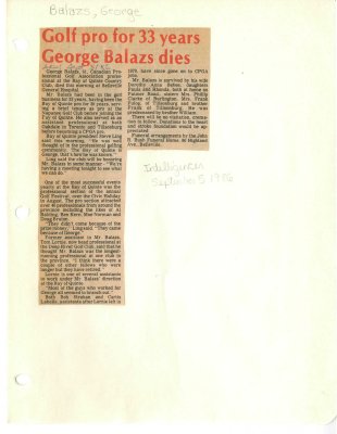 Golf pro for 33 years George Balazs dies