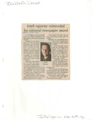 Intell reporter nominated for national newspaper award