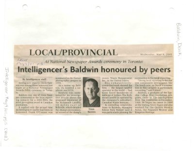 Intelligencer's Baldwin honoured by peers