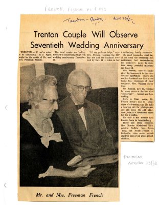 Trenton Couple will observe seventieth wedding anniversary