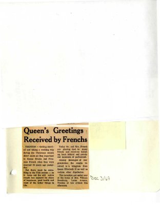 Queen's Greetings received by Frenchs