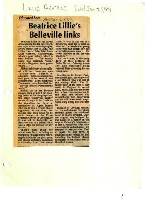 Educated here: Beatrice Lillie's Belleville links