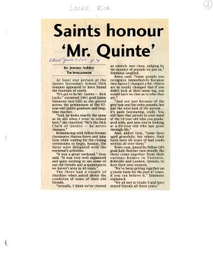 Saints honour Mr. Quinte