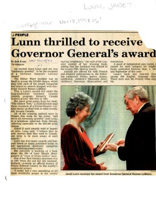 Lunn thrilled to receive Governor General's award