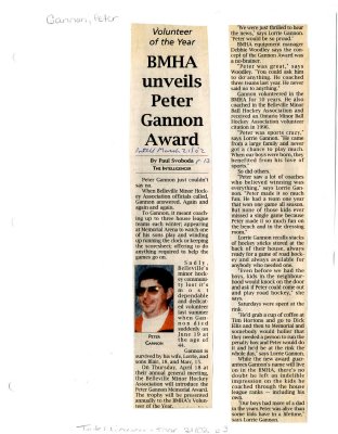 BMHA unveils Peter Gannon Award