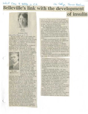 Belleville's link with the development of insulin