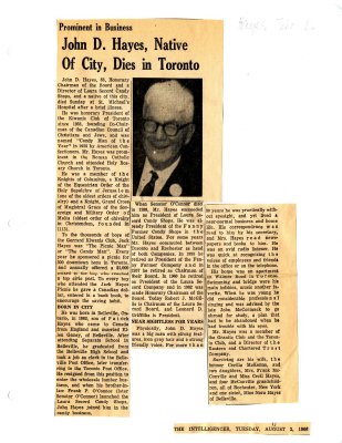 John D. Hayes, native of city, dies in Toronto